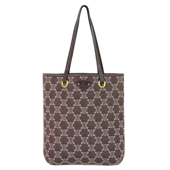 CELINE Macadam Canvas Tote Shoulder Bag Bordeaux Gold - Picture 1 of 10
